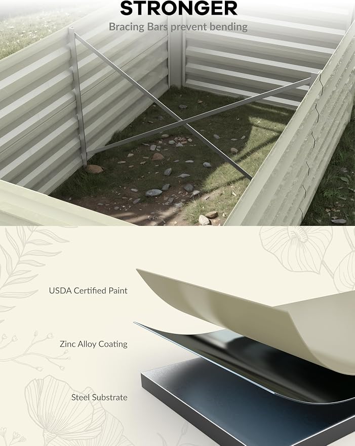 GarveeLife 6x3x2 ft Galvanized Raised Garden Bed,Deep Root Planter Box for Vegetables,Flowers,Herbs-Large Metal Raised Garden Bed Kit Outdoor,Beige