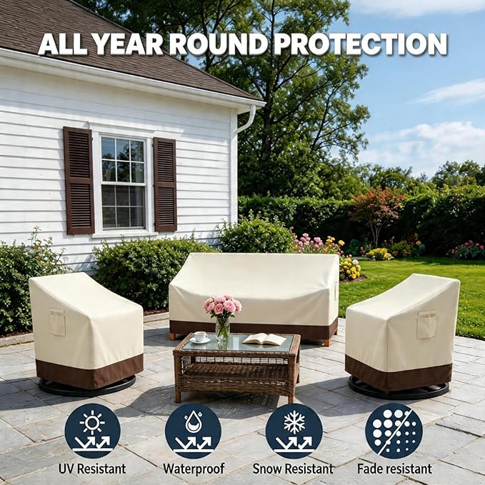 Patio Chair Covers 2 Pack, Heavy-Duty Outdoor Furniture Covers Waterproof to 8500 Pa, Swivel/Adirondack Outdoor Chair Covers with Air Vents, 30" W x 34" D x 38.5" H