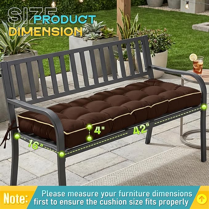 Outdoor Bench Cushion, Tufted Patio Seat Pad for Garden Bench, Porch Swing, Indoor/Outoor Furniture (Coffee Brown, 42X16X4)