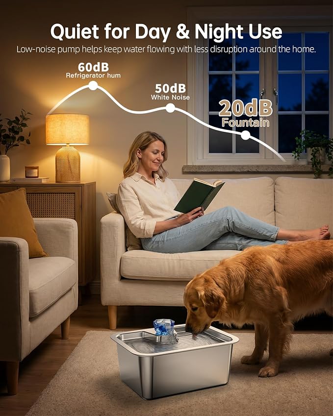 3 Gallon Large Dog Water Fountain, Stainless Steel Pet Water Fountain for Large Dogs, Automatic Big Dog Water Bowl Dispenser Drinking with 4 Filters, Easy to Clean, Quiet Pump