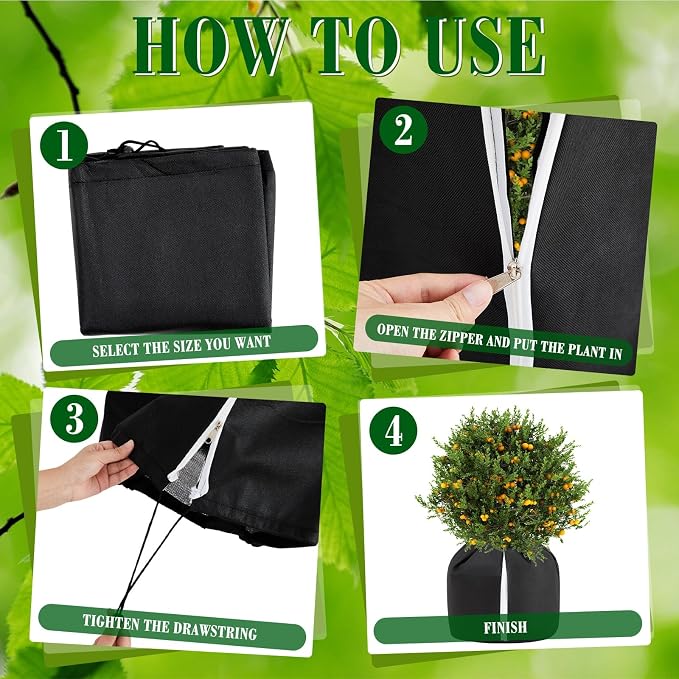 Windyun 4 Pack Plant Winter Protection Pot, 2 PCS 19.7" x 17.7" and 2 PCS 25.6" x 27.6" Flower Pot Protection Bags Cold Weather Plant Cover for Winter Outdoor Fruit Trees Potted(Black)