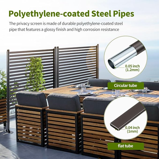Freestanding 3FT W x 4FT H Outdoor, PE Galvanised Steel Pipes with UV & Rust Resistant Coating, Splicable Decoration Fence Privacy Screen, 36.1x8.7x47.2 Inches, Brown