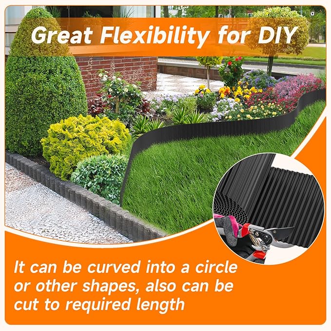 Corrugated Garden Edging,12"×20Ft Galvanized Steel Landscape Edging & Lawn Edging Border,Metal Garden Border for Flower Beds,Garden,Lawn,Raised Beds & Tree Surrounds(Black)