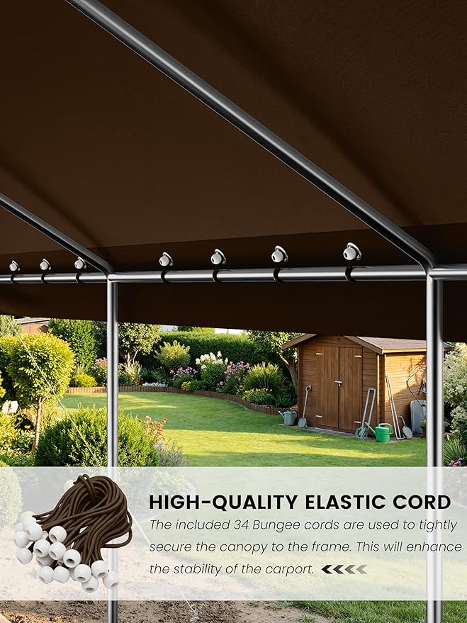 12 x 20 Ft Carport Replacement Cover, Heavy Duty Outdoor Car Tarp Canopy, Waterproof & UV Protected Tear Oxford Tarp with Ball Bungees (Frame is Not Included)