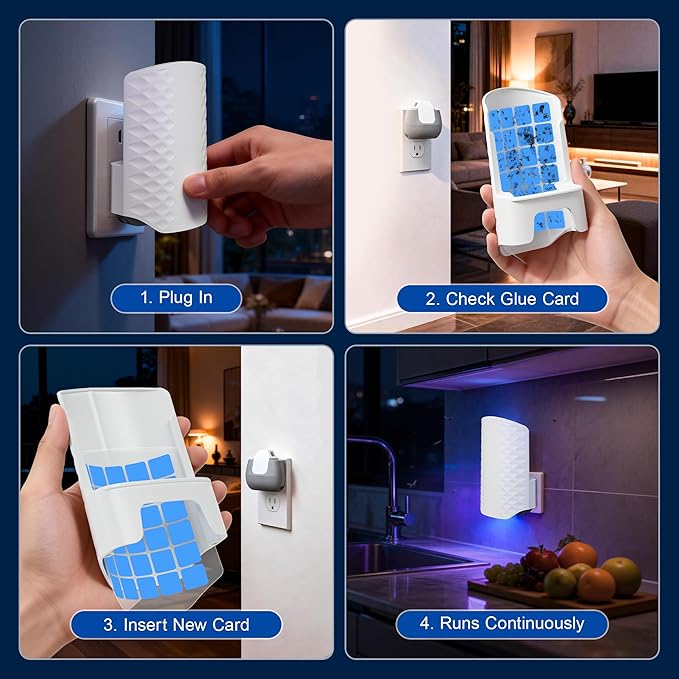 10 PCS Sticky Refills for Indoor Fly Trap, Original Replacement Glue Cards for Flying Insect Trap, Compatible with N386E & N386E-Pro (Refills Only)