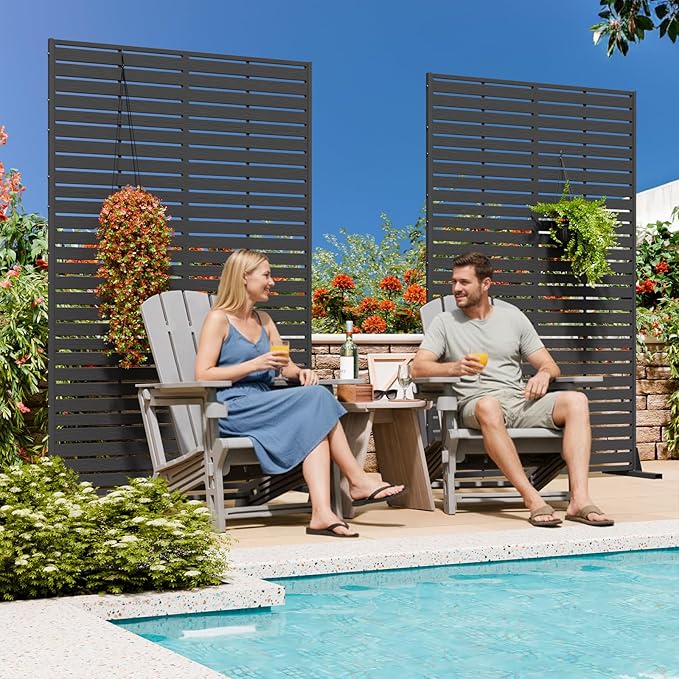 Privacy Screen Outdoor 72" Freestanding Privacy Panel with Stand, HDPE Decorative Privacy Fence with Louver Pattern, Patio Divider Screen, Privacy Screens for Outside,Balcony