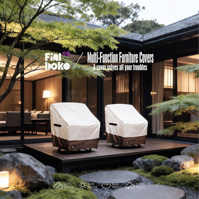 Patio Chair Covers 2 Pack,27Wx32Dx36H inches Outdoor Chair Covers,100% Waterproof Heavy Duty Outdoor Furniture Covers Waterproof,Beige&Brown Modern Style Patio Furniture Cover