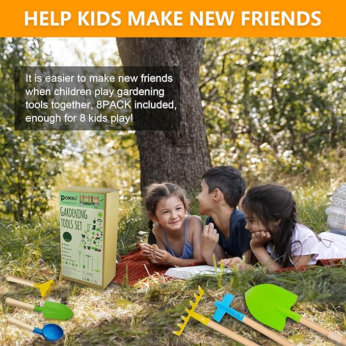 Toddler Gardening Tools, Kids Rake and Shovel Set for Digging Dirt, Children Broom for Outdoor Yard Garden Camping, Montessori Toys for Ages 3 4 5 6 7 8 Years Old (8PCS)