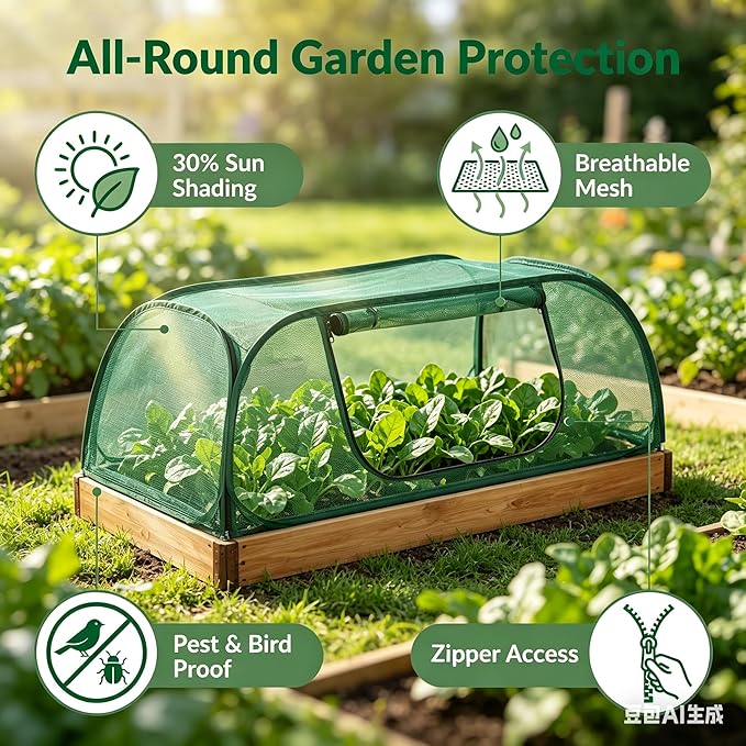1Pack Raised Garden Bed Covers, Pop Up Mesh Plant & Vegetable Cover,30% Sunblock Plant Shade Tent, Outdoor Planter Protection, Sun & Insect Guard