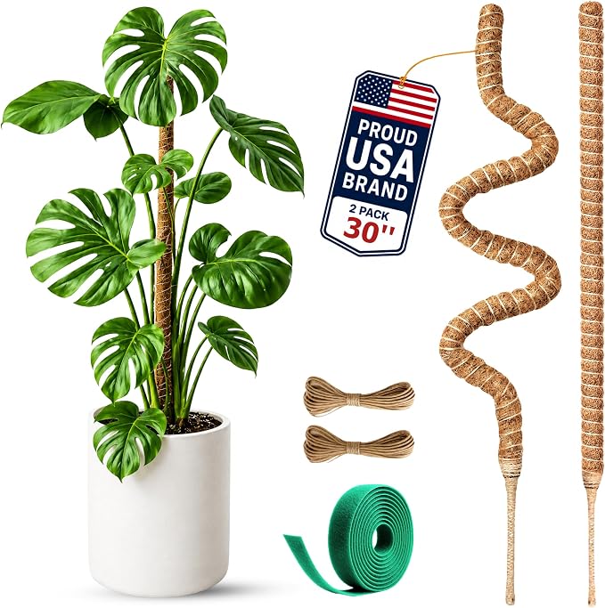 2 Pack 30 Inch Moss Pole for Plants, Moss Poles for Climbing Plants Monstera, Handmade Coco Coir Plant Pole, Monstera Plant Support for Plant Grow