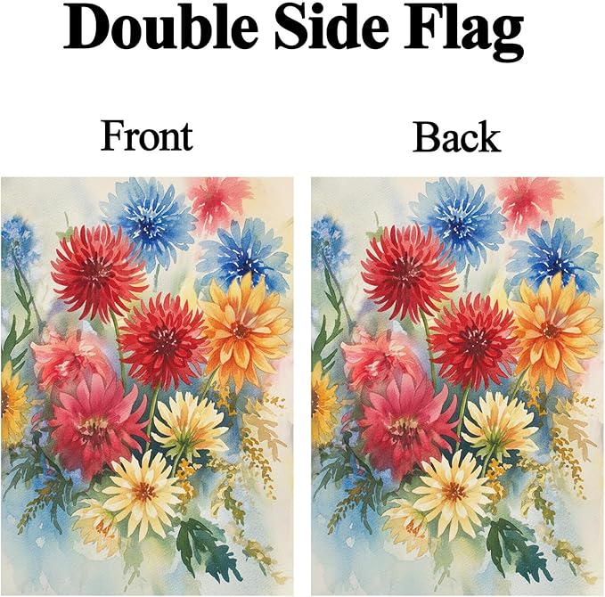 Seasonal Watercolor Summer Spring Floral Flowers Colorful Dahlias Garden Yard Flag 12 x 18 Inch, Double Sided Outdoor Decorative Welcome flags Banners for Home House Lawn Patio