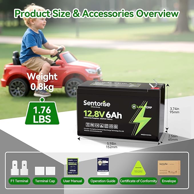 12V 6Ah LiFePO4 Lithium Battery, 3000+ Deep Cycles Batteries for Power Wheel, Kids Ride on Toys, Fish Finder