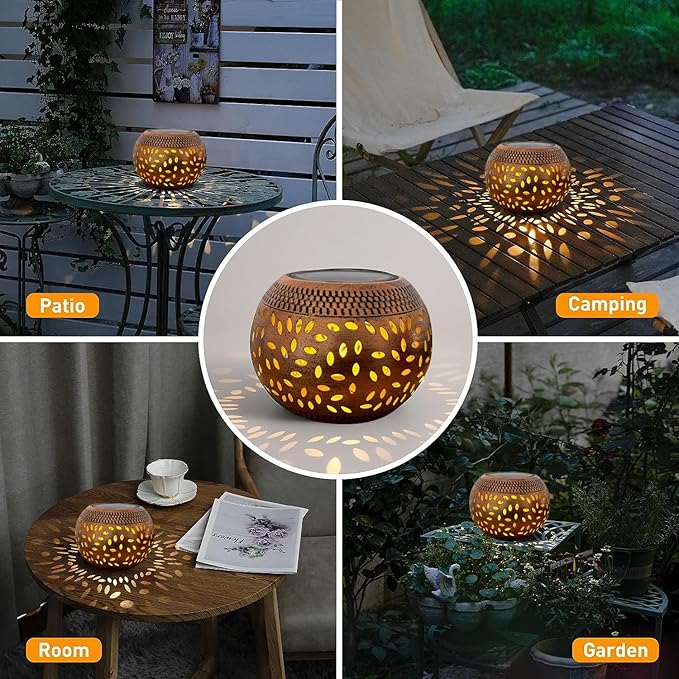 Solar Table Lanterns Outdoor Waterproof - 1 Pack LED Lamp Copper Metal Tabletop Light Solar Powered Decorative Lantern for Indoor Desk Bedroom Patio Garden Pathway Yard
