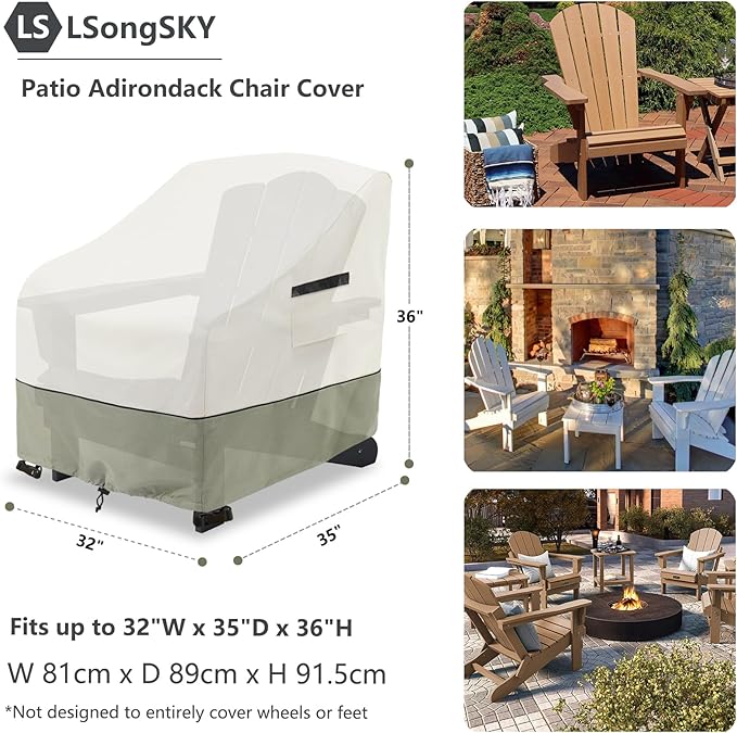 Patio Adirondack Chair Cover 2 Pack,Waterproof Heavy Duty Outdoor Chair Covers,Patio Adirondack Chair Cover for Outdoor Chair(33 W x 35 D x 36 H inches),Beige