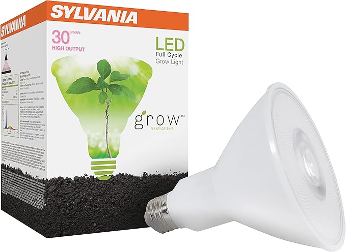 Sylvania Full Cycle 20W LED Grow Light Bulb, PAR38, 30 Micromoles/s, 80 CRI, Non-Dimmable, Frosted - 1 Pack (41268)