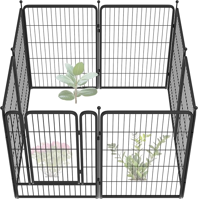 FXW Garden Fence Outdoor for the Yard – 40in(H) x 18.2ft(L) Heavy Duty Metal Animal Barrier for Dog, No Dig Decorative Dog Fence, 8 Panels, Black