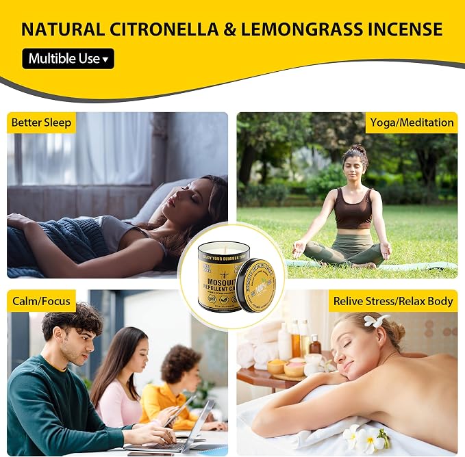 Mosquito Repellent Candle – Plant-Based Essential Oils with Citronella, Lemongrass & Rosemary – Outdoor Use