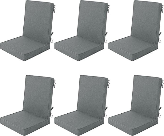 Outdoor Chair Cushions 20x20, Water-Resistant & Fade-Resistant, Patio Furniture Lawn Dining Chair Seat Replacement with High Back, Ties Zipper, Removable Cover, Set of 6, Dark Grey