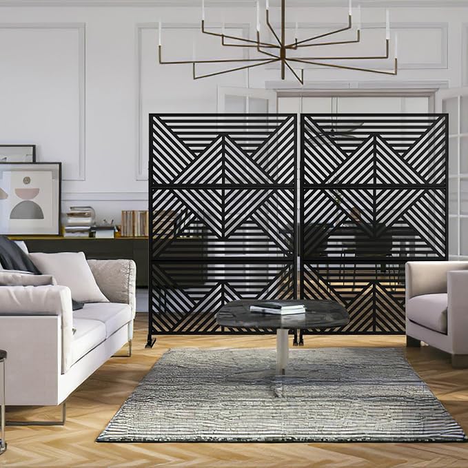 Casaphoria 72" H x 47" W Metal Outdoor Privacy Screen, Freestanding Decorative Divider for Patio, Deck, Balcony, and Garden with Stable Base, Black Zodiac
