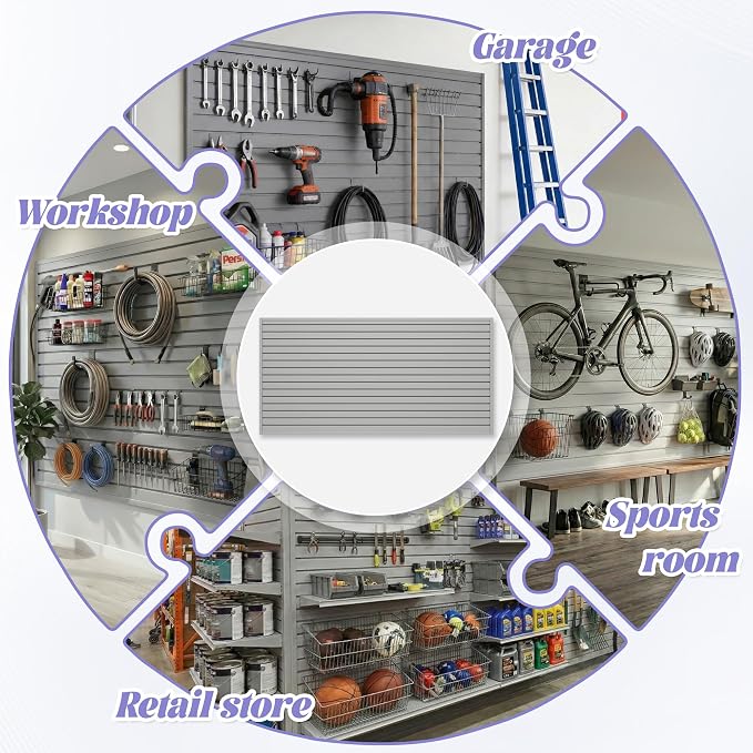 SMARTSTANDARD Heavy Duty PVC Slatwall Panels 4x8 ft, Interlocking Garage Wall Organizer System, Tool Board for Retail Display, Workshop & Home Storage - Gray
