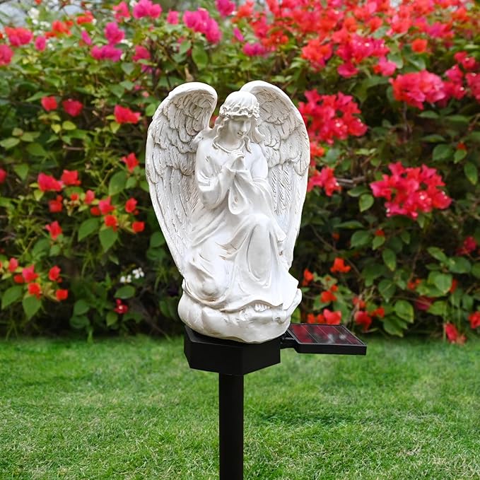 Guardian Angel Garden Decor Solar Light Outdoor Yard Statues Outside Decorative Mom Dad Grave Decorations for Cemetery Mother Memorial Gifts Lighted Figurines Christmas