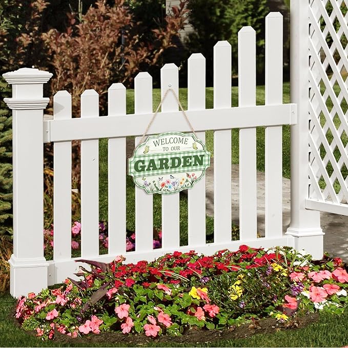 HOURIA 3D Welcome to Our Garden Wood Sign,(11.4”x8”) Gardening Greenhouse Decor, Gardening Sign, Flowers Butterfly Garden Decorations for Outside,Gardening Gifts,Gifts for Plant Lovers