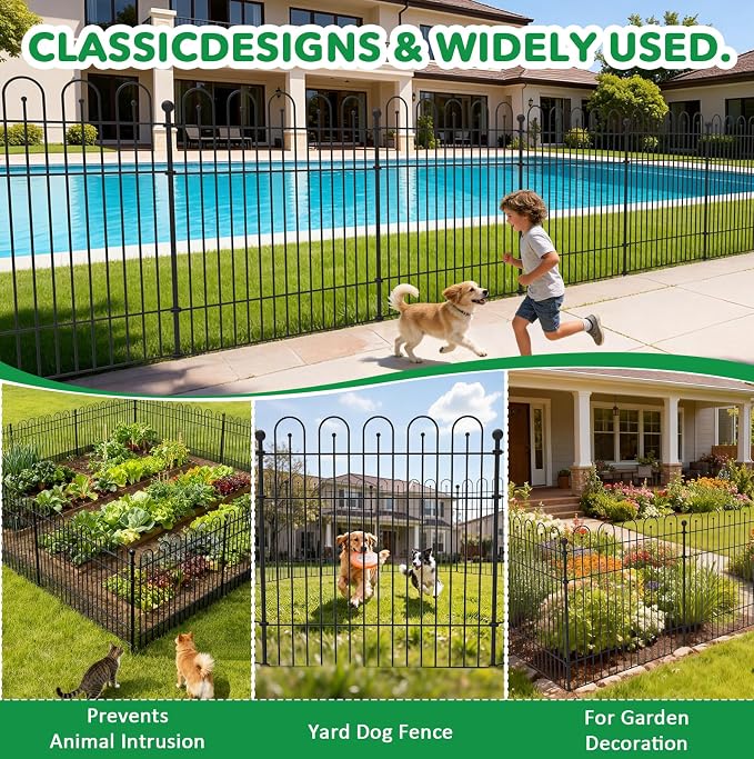 10 Panels Garden Fence Animal Barrier, 32 in (H) x23.6ft (L) Decorative Garden Fence, Rustproof Metal No Dig, Tall Garden Fencing, Dog Fence Outdoor for Yard, Patio