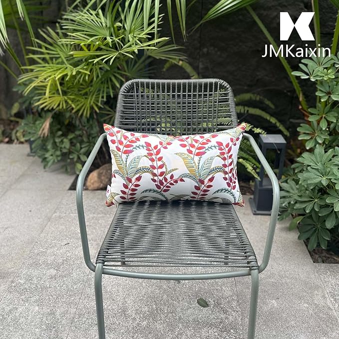 Pack of 2 Patio Lumbar Pillows, 12"x20" Fade Resistant Outdoor Waterproof Lumbar Pillow with Inners, Decorative Garden Lumbar Cushions for Home Patio Terrace Sofa Use
