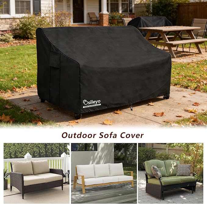 Patio Sofa Covers,100% Waterproof 2-Seater Outdoor Loveseat/Bench Cover,Patio Furniture Covers,78" Wx 38" Dx 35" H Black