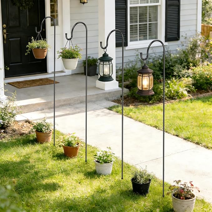 GOFORWILD Shepherd Hooks Adjustable, Premium Metal Garden Hook for Outdoor, Hanging Plant, Solar Lights, Lanterns, Bird Feeders, and Wedding Decor, 65 Inch, 6 Pack