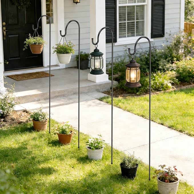 GOFORWILD Shepherd Hook Made of Premium Metal for Garden Decor, Plant Hanger, Lantern Hook, Solar Light Hanging and Wedding Decor, 65 Inch, 8 Pack