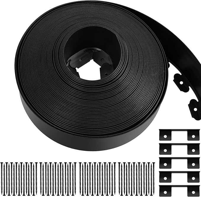 5.5'' x 100' Landscape Edging Kit Plastic Garden Edging Border Coil No Dig Include 90 Anchoring Spikes for Lawn Garden Grass Yard Home School, Black