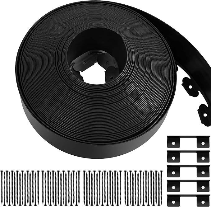 4.5'' x 100' Landscape Edging Kit Plastic Garden Edging Border Coil Include 90 Anchoring Spikes for Lawn Garden Grass Yard Home School, Black