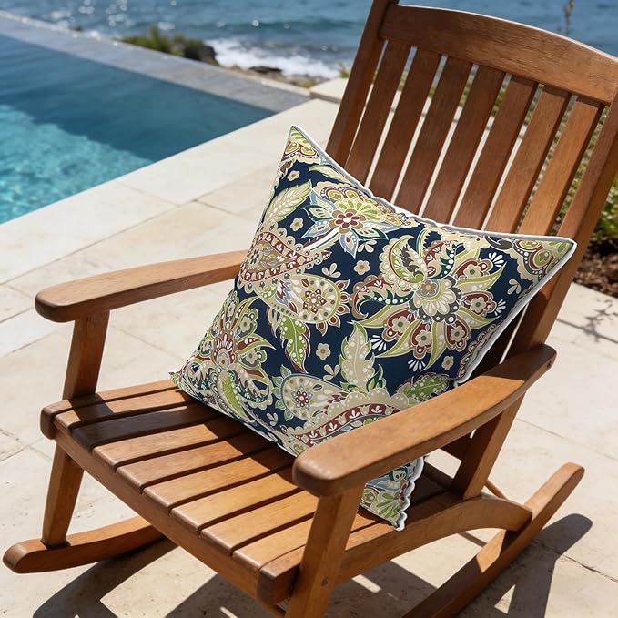 LVTXIII Set of 2 Patio Throw Pillows 16"x16" Fade Resistant Outdoor Throw Pillows with Inserts, Fluffy Decorative Garden Toss Pillow Cushions for Home Coach Sofa Use, Paisley Sapphire Blue