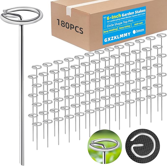 180Pcs Thick 11 Gauge 0.12 in Circle Top Landscape Fabric Pins Hard Holding,6 Inch Galvanized Landscape Fabric Stakes, for Tent, Weed Barrier Fabric, Plant Cover,Landscape Pins Stronger Not Easy Bend