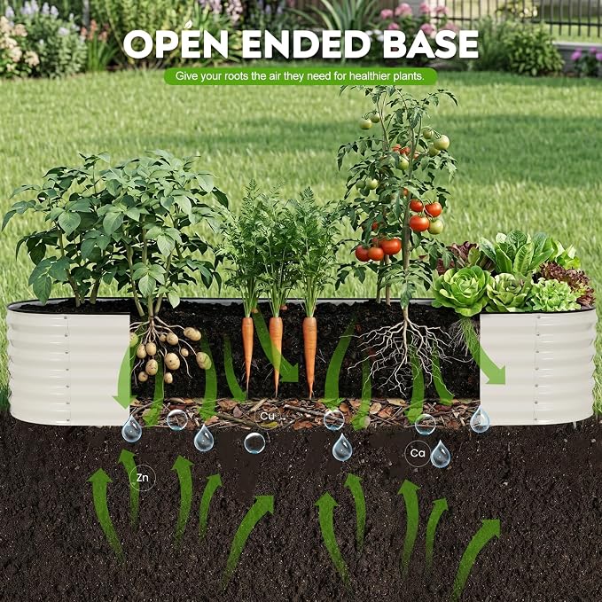 2 Pack Galvanized Raised Garden Bed 8x2 ft, 17" Tall Oval Metal Planter for Outdoors, 9 in 1 Modular Large Garden Bed Kits for Outdoor Vegetable Flowers - White