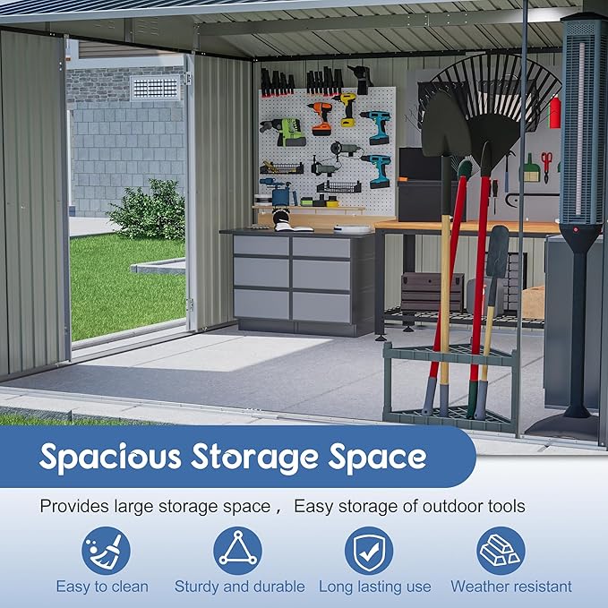 YOPTO 10x10 FT Outdoor Storage Shed,Large Metal Tool Sheds with Updated Frame Structure and Lockable Doors, Garden Shed for Backyard Patio Lawn, Black