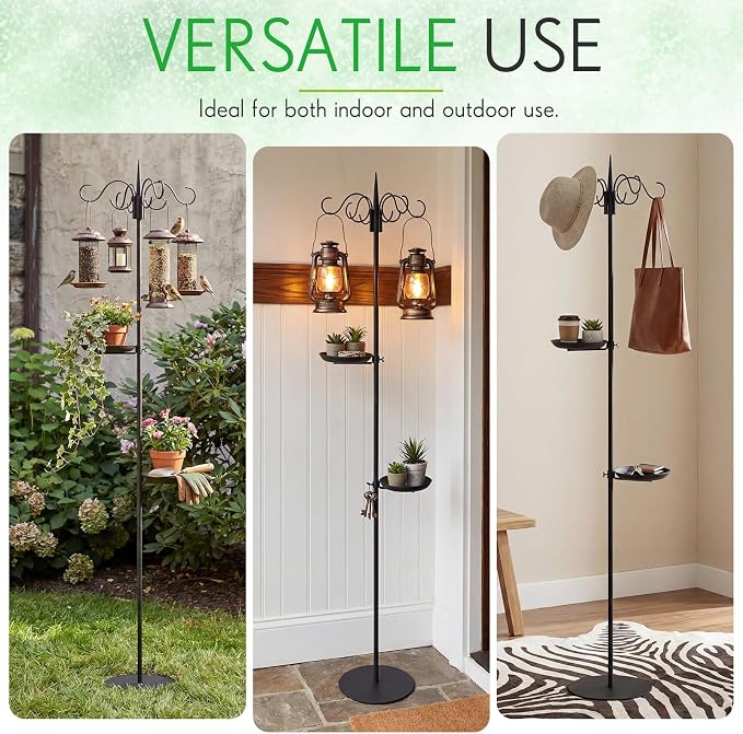 2 Sets Upgraded 75.9" Shepherds Hook for Bird Feeder, Hanging Plant Wind Chime Stand, Metal Adjustable Standing Pole Holder for Indoor Outdoor, with 2 Rack & Weight Bag (4 Hooks)