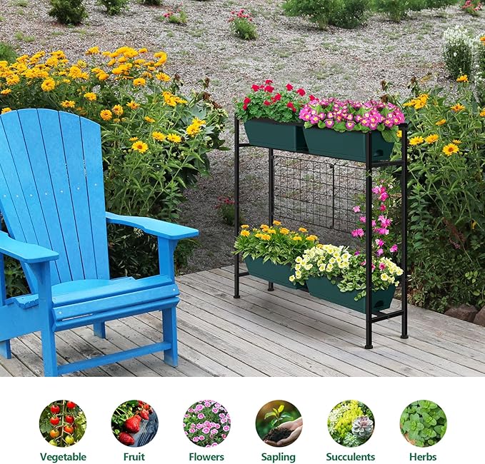 ETELI Vertical Raised Garden Beds 32.4" Tall Planter Raised Beds Boxes Outdoor Herb Garden Planter with Metal Fences Legs for Small Climbing Plant Gardening Vegetables Patio Balcony Porch, Green