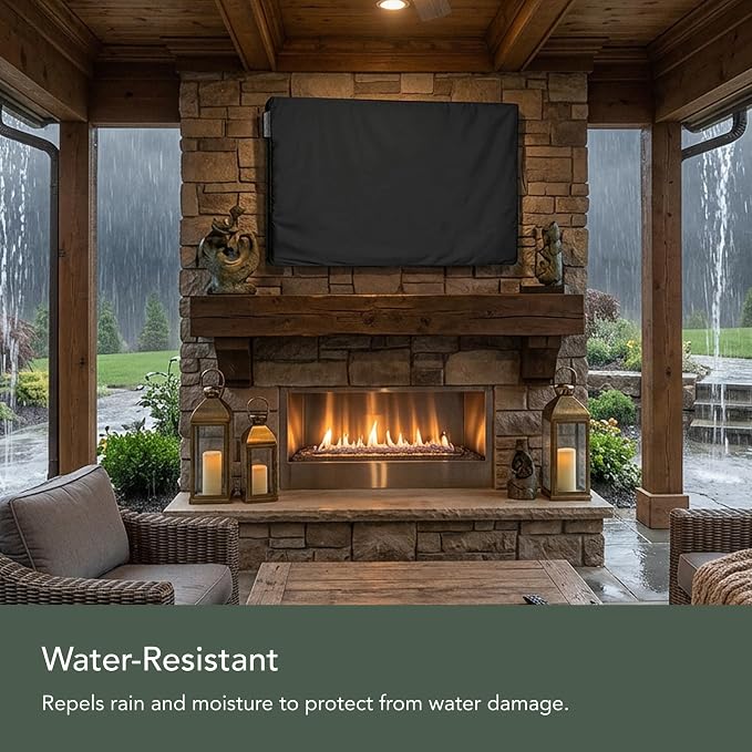 Covermates Outdoor Full TV Cover – Water-Resistant All-Weather Protection for Mounted & Freestanding TVs, 12-Gauge Vinyl with Remote Pocket & Secure Touch Fastener Closure, 70-73 Inches, Black