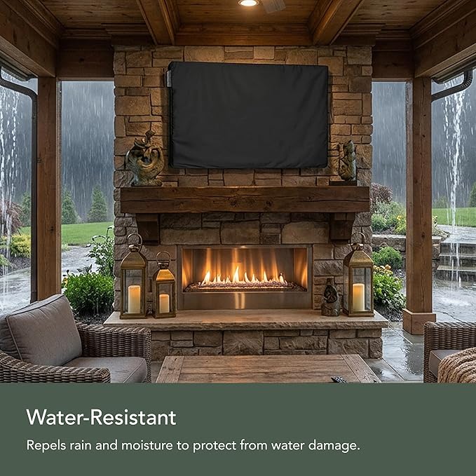 Covermates Outdoor Full TV Cover – Water-Resistant All-Weather Protection for Mounted & Freestanding TVs, 12-Gauge Vinyl with Remote Pocket & Secure Touch Fastener Closure, 55-59 Inches, Black