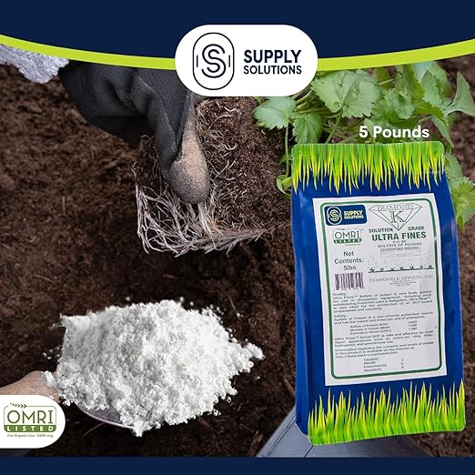 Supply Solutions Sulfate of Potash 0-0-50 - Organic Potash Fertilizer - Suitable for Fertigation, Drip Systems, Foliar, Hydroponics, Greenhouse Use - Ideal for Flowers, Fruits, Gardens (5 Pounds)