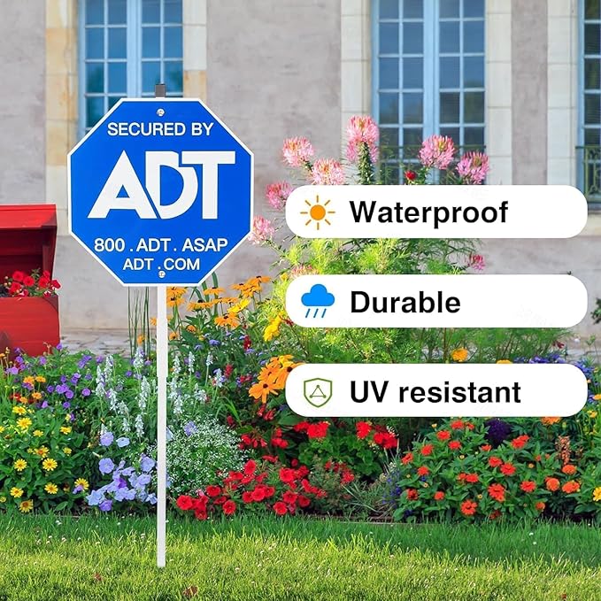 ADT Security Sign - Heavy Duty 28" 100% Aluminum Yard Sign with Stake for Weather-Resistant Protection