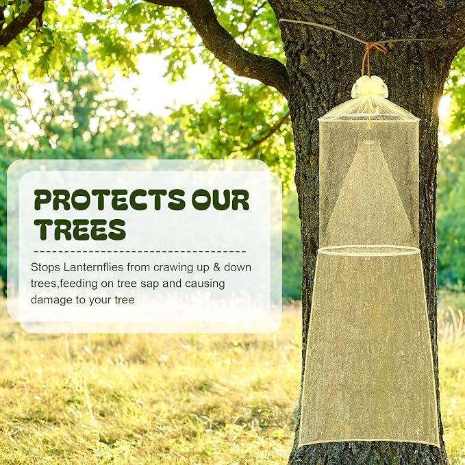 Qualirey 2 Pack Spotted Lanternfly Traps Lantern Fly Killer Mesh Tree Trap with Jute Rope and Nails Effective Way to Catch Lantern Flies and Nymphs (Yellow)