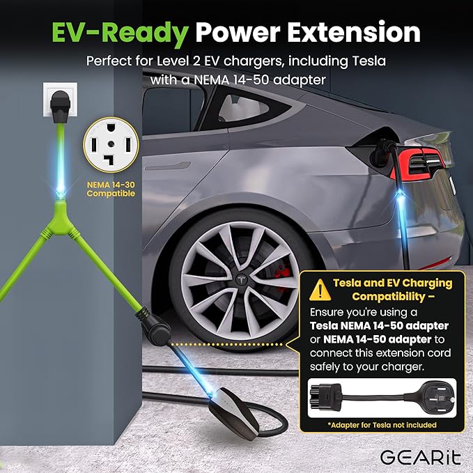 GEARit 30A 4-Prong Power Splitter - ETL Listed - NEMA 14-30P to Dual 14-30R & 14-50R Heavy Duty Dryer & EV Adapter for Electric Vehicles and Laundry