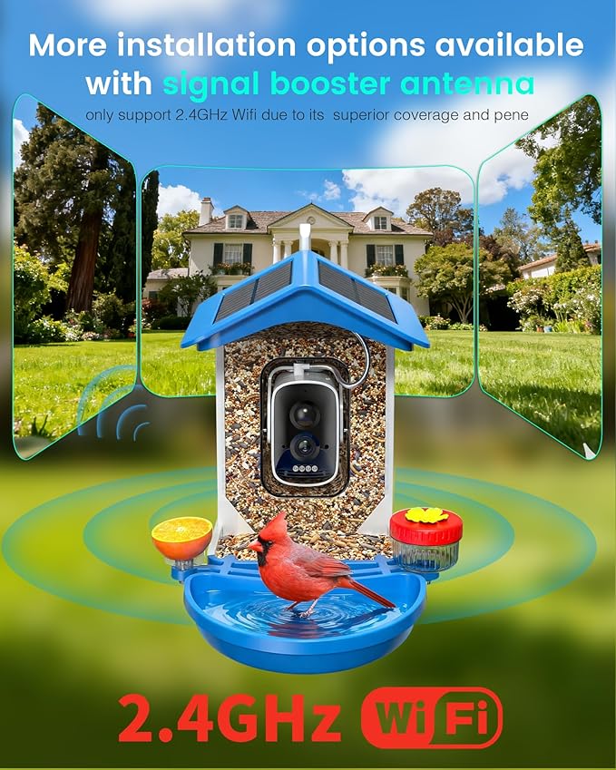 isYoung Smart Bird Feeder with Camera 2.5K QHD, AI Identify 16000+ Birds, Auto-Capture & Motion Detection, IP65 Waterproof, 5W Solar Panel, 140° Field of View, Bird Watching Gift