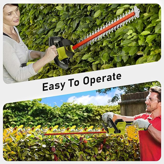 22 inch Hedge Trimmer Cordless with 2 Battery and Charger, 20V Handheld Electric Hedge Cutter with Dual-Action Blades, Lightweight Bush Trimmer Pruning Shears Brush Cutter Shrub for Garden Yard Tools