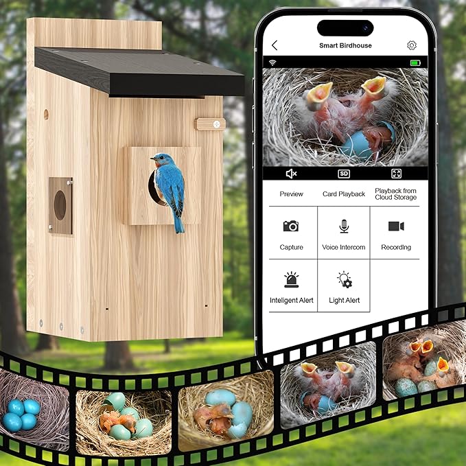 Birdhouse with Camera in It, 5MP HD 2.4G WiFi Birdhouse, Motion-Activated Auto Capture, Night Vision for Bluebirds & Wrens Nesting
