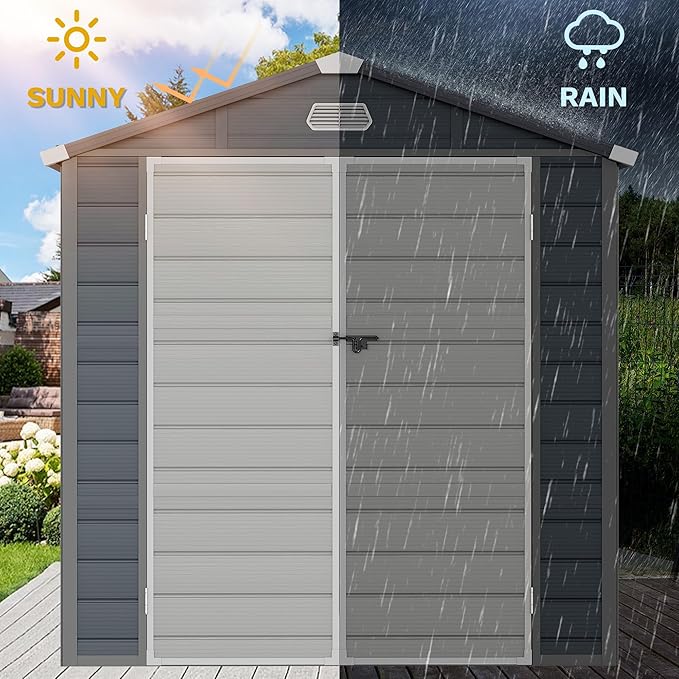 DWVO 8x9FT Outdoor Storage Shed w/o Floor, All-Weather Plastic Shed with Window, Lockable Doors & Vents, Plastic Tool Shed for Backyard Patio Lawn, Gray