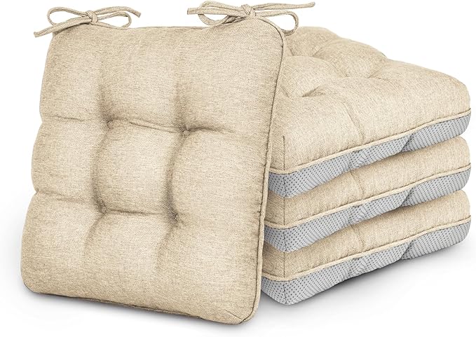 Love's cabin Memory Foam Chair Cushions Set of 4, Outdoor/Indoor Chair Pads for Dining Chairs 4 Pack, Seat Cushions for Kitchen, Dining Room, Office, Patio Chairs, 15.5" x 15.5" x 3.5" Khaki